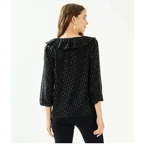 Lilly Pulitzer Olenna Silk Top, Onyx, Fully lined XS Black - Picture 2 of 10